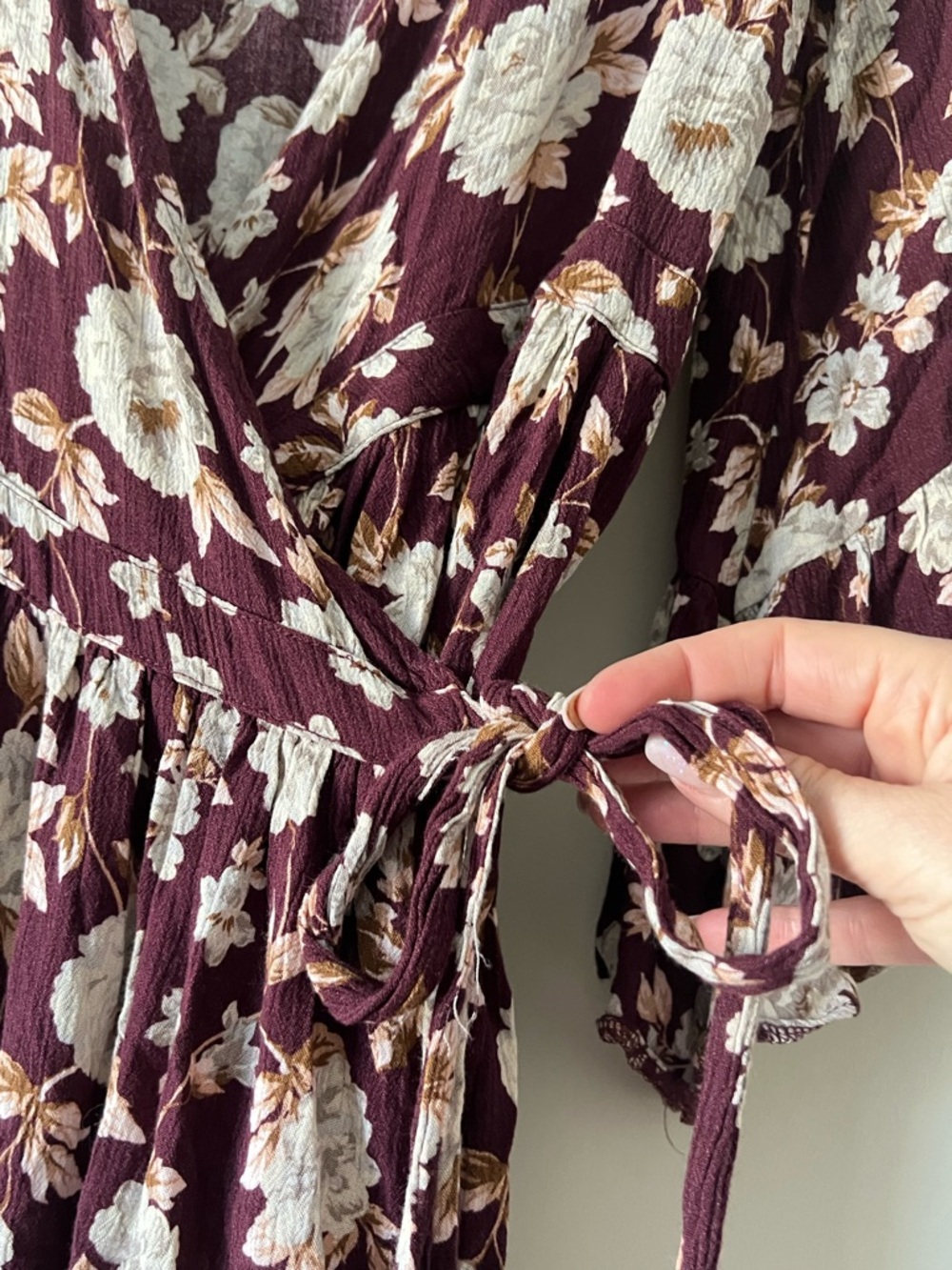 American Eagle Outfitters Burgundy Floral Wrap Dress - Picture 4 of 9